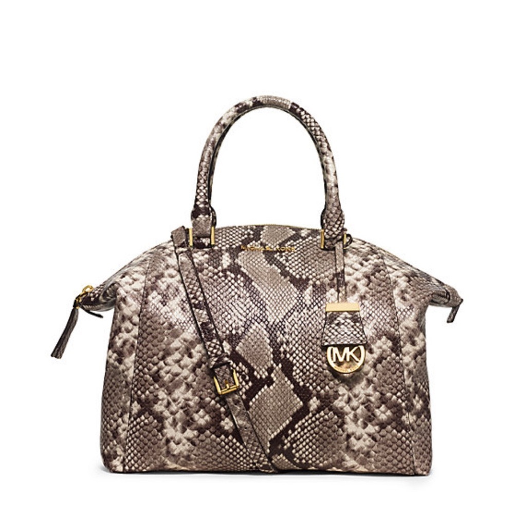 Michael Kors Snake Print Satchel Bag - Brown